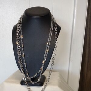Silver Tone Multi Layer Chain Necklace With Stones